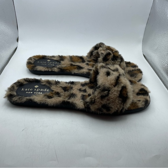 Kate Spade Sandy women’s  Furry Animal Print Slippers size 8 - Picture 2 of 10
